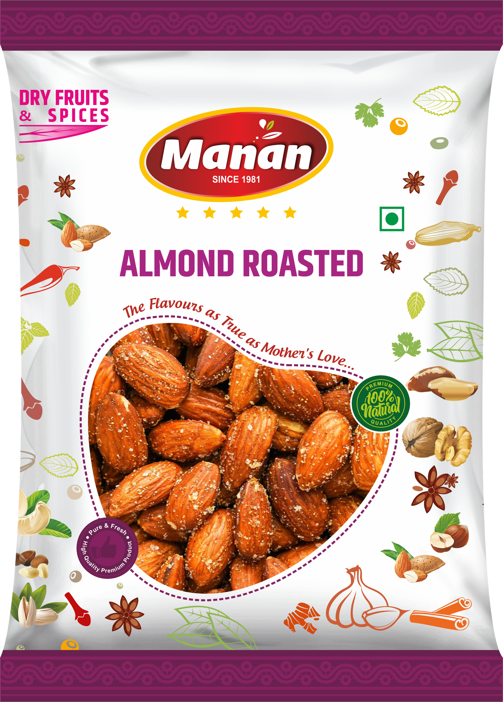 Roasted Badam Giri by Manan (Roasted Almonds) 250g Manan Foods ALMOND-ROASTED
